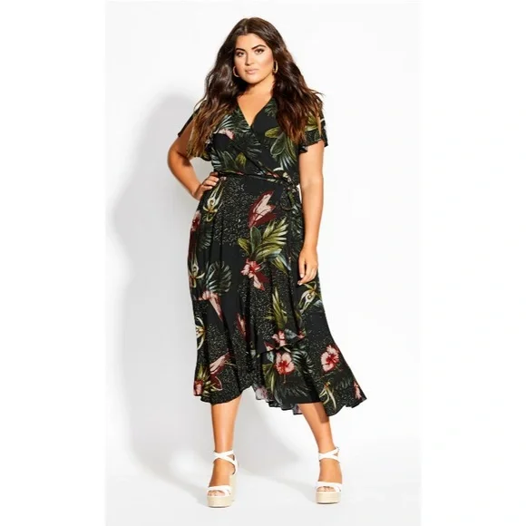 slim fit dress slacks Amina Midi Dress in Green City Floral Olive